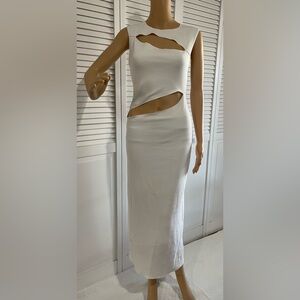 Zara White Asymmetric Cutout Midi Dress